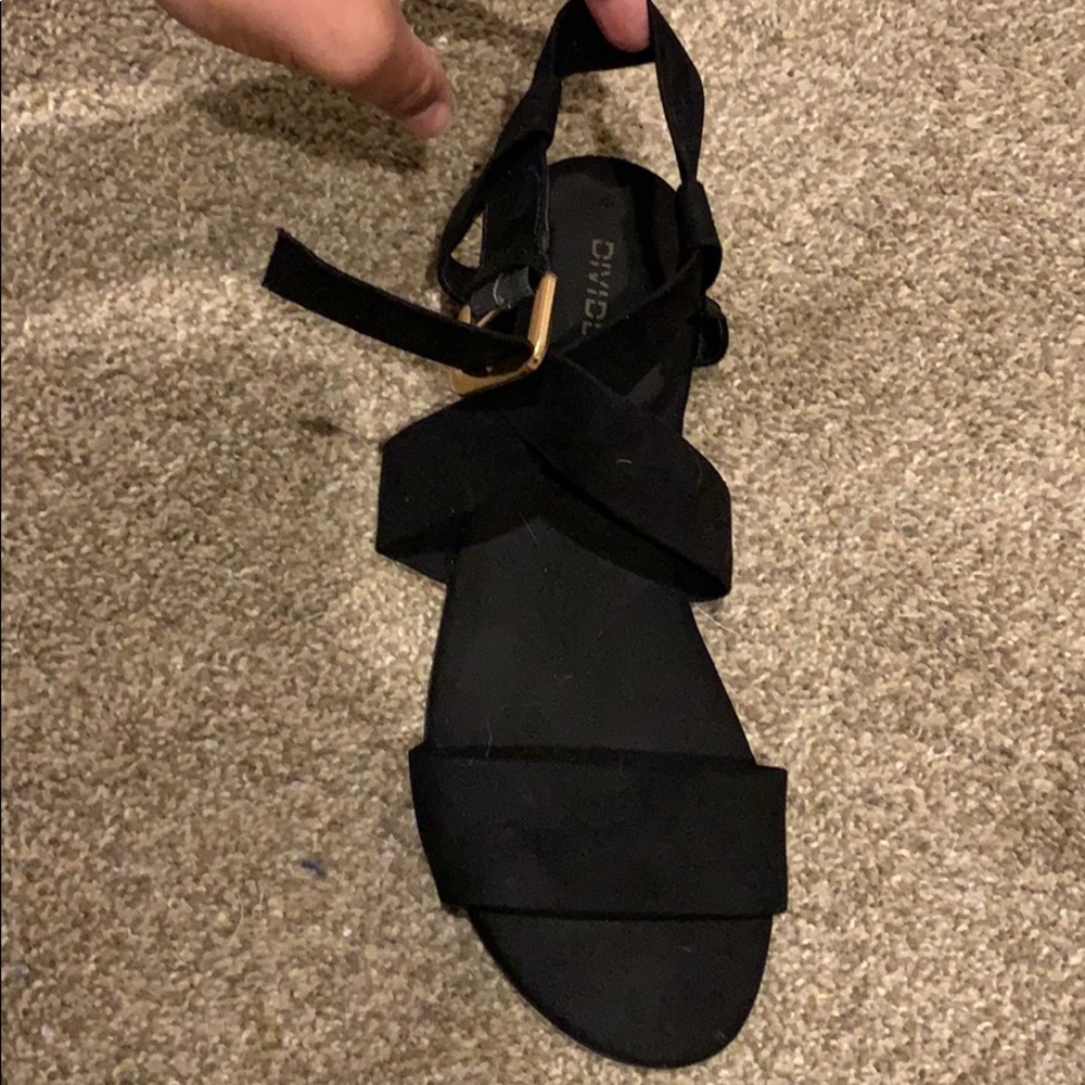 Never Worn Black Sandals Gold Buckle